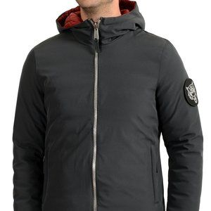 Plein Sport Men's Logo Print Zip Up Multi-Color Reversible Hooded Parka Jacket